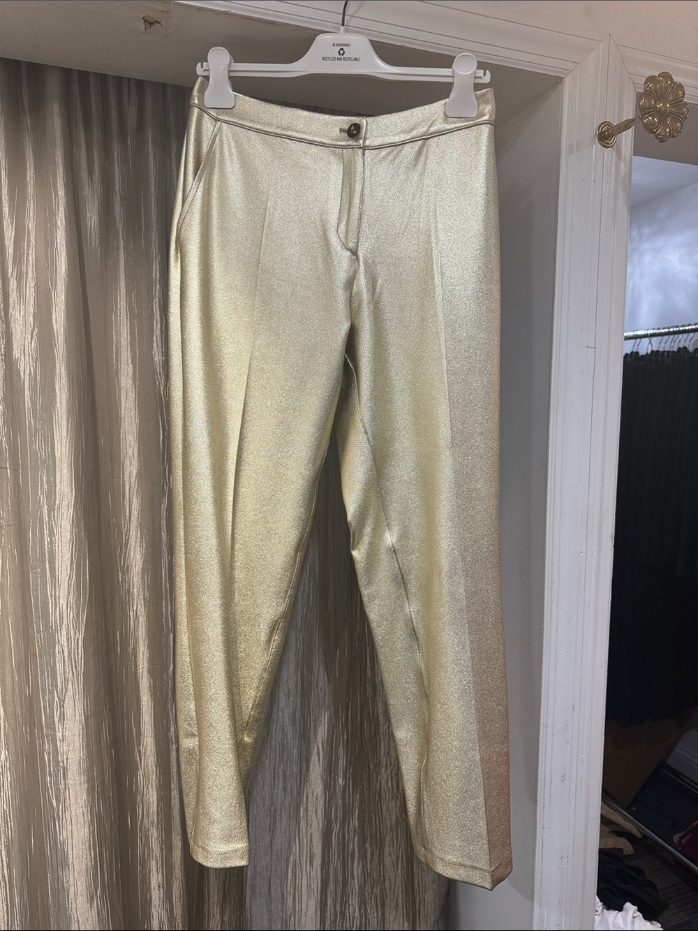 Vilagallo Metallic Gold Women’s Dress Pants with side and back pockets